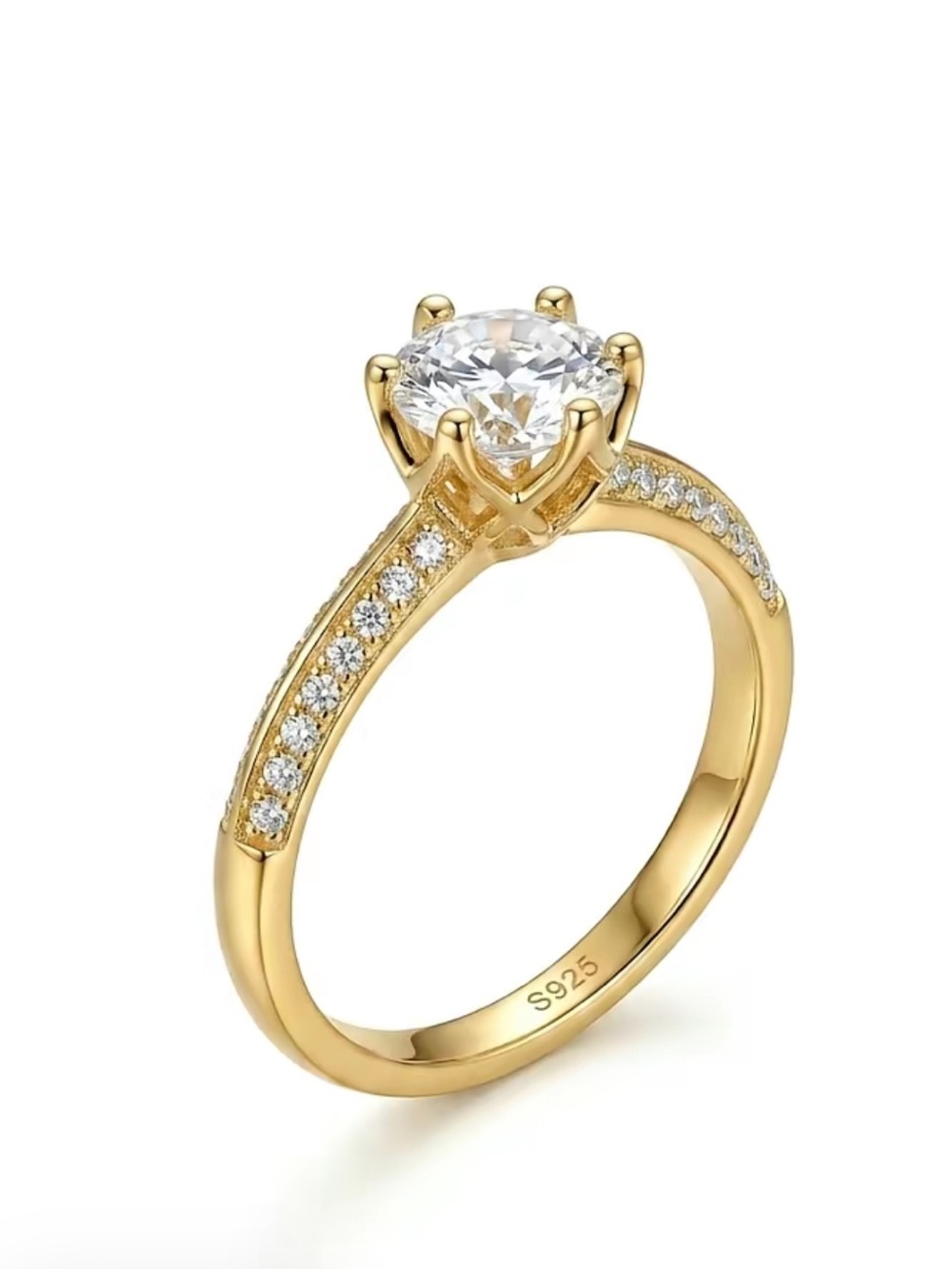 18k Gold GRA CERTIFIED Moissanite Diamond over 925 Sterling Silver ring